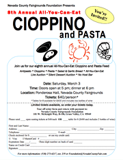 Cioppino and Pasta Feed, March 3, 2018 at the Nevada County Fairgrounds